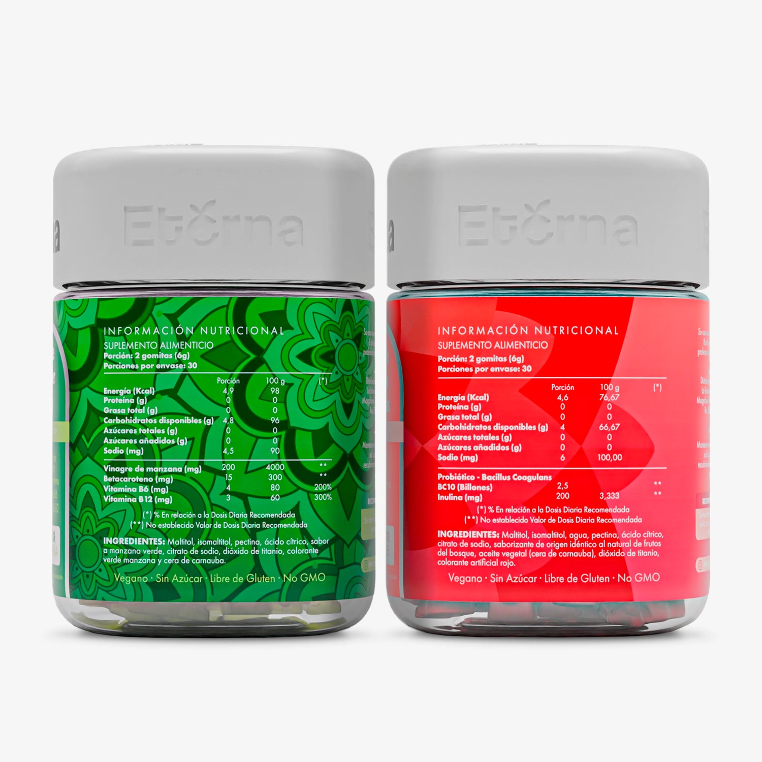 Pack Detox Eterna Nutrition vista con las tablas nutricionales