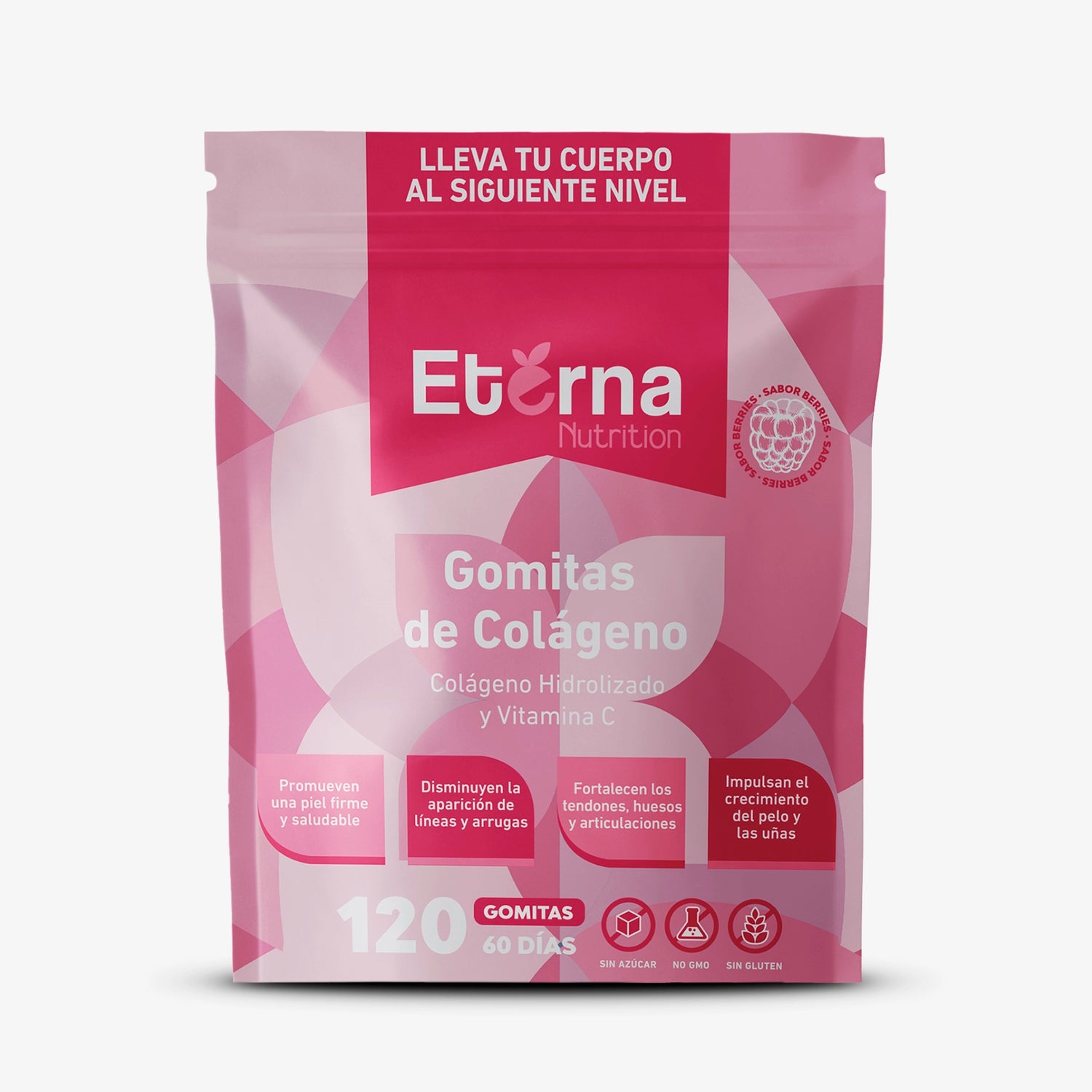 Bolsa de 120 Gomitas de Colágeno con Vitamina C Eterna Nutrition vista frontal