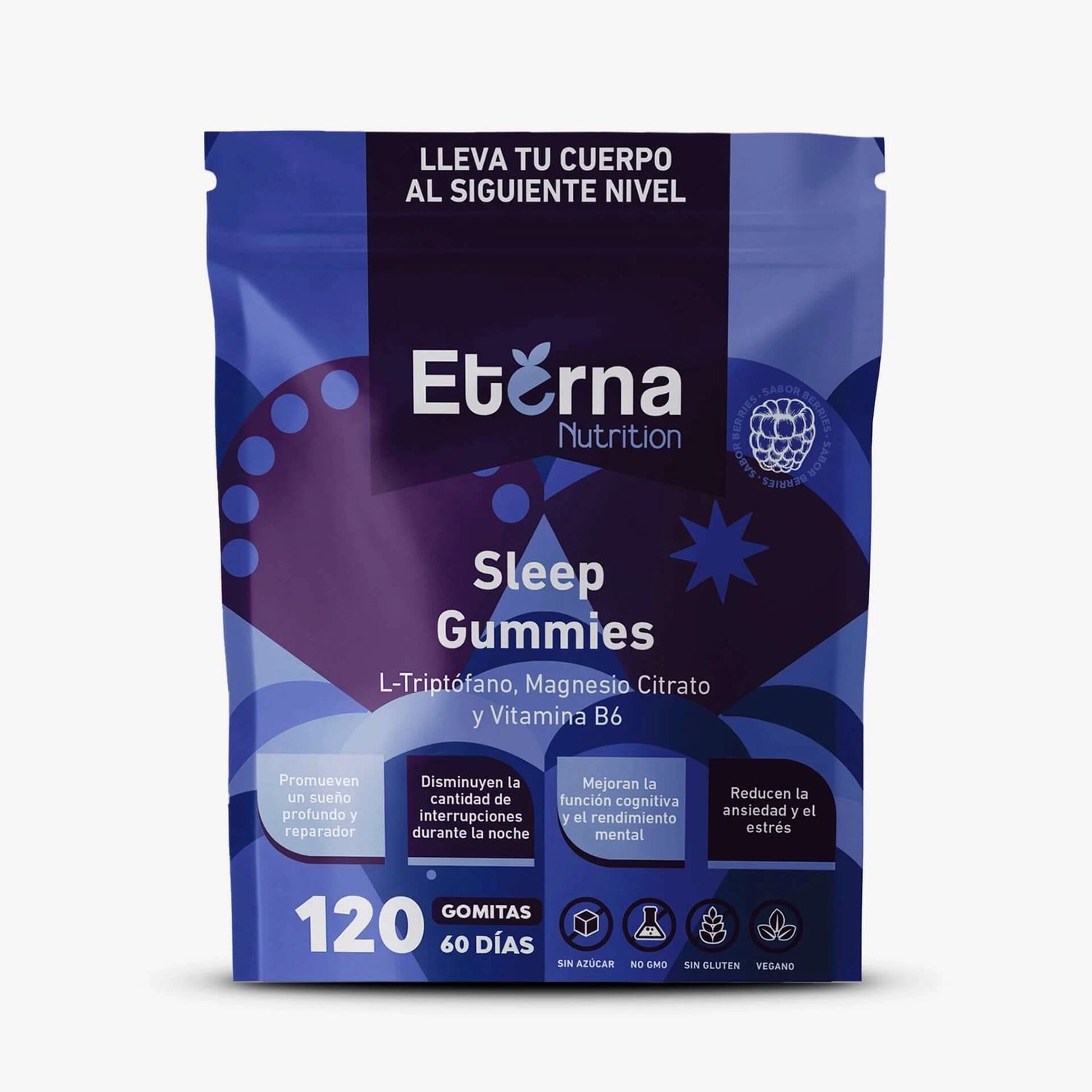 Bolsa de 120 gomitas para el sueño eterna nutrition vista frontal